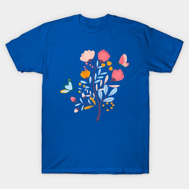 Floral Branch Butterfly T-Shirt by Mako Design 